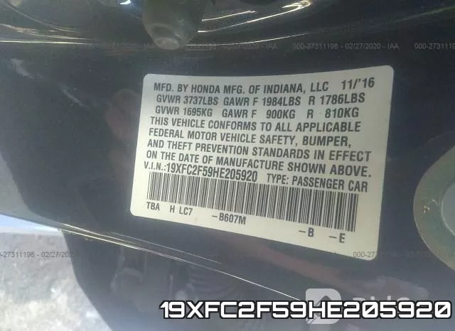 19XFC2F59HE205920 фото 10