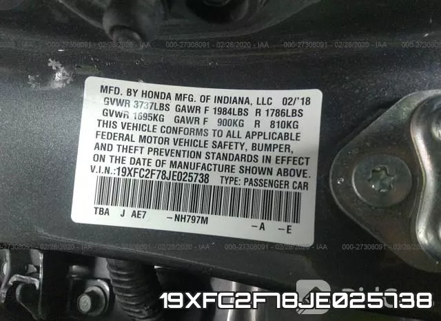 19XFC2F78JE025738 фото 10