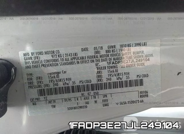 1FADP3E27JL249104 фото 10