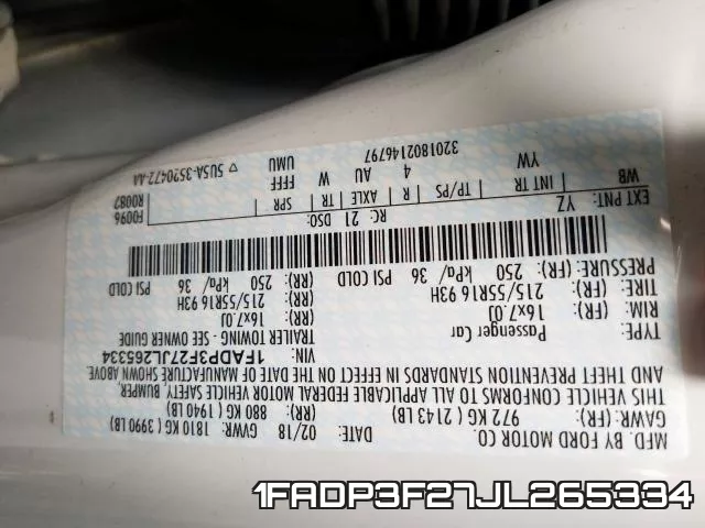 1FADP3F27JL265334 фото 2