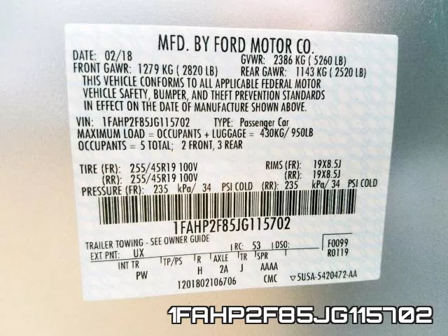 1FAHP2F85JG115702 фото 2