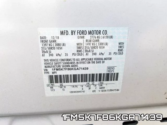1FM5K7F86KGA71439 фото 2