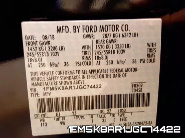 1FM5K8AR1JGC74422 фото 2