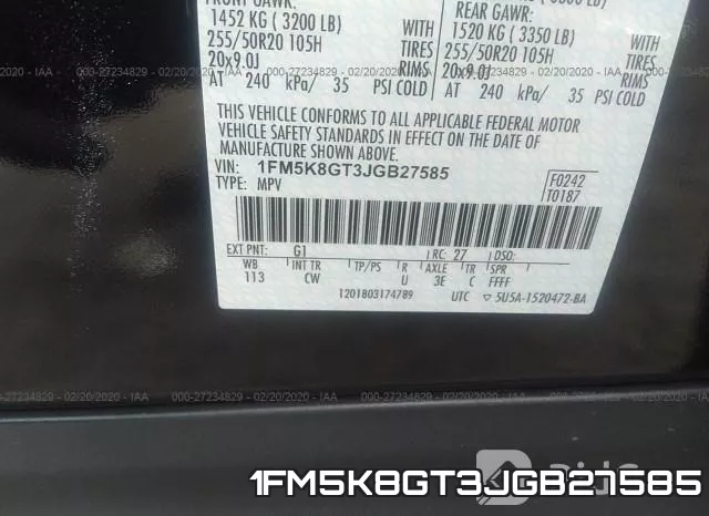 1FM5K8GT3JGB27585 фото 10