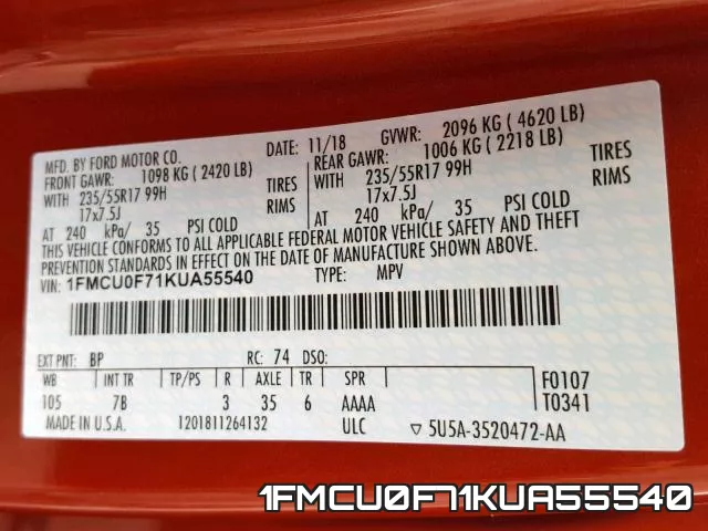 1FMCU0F71KUA55540 фото 2