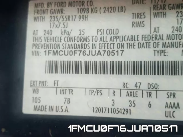 1FMCU0F76JUA70517 фото 2