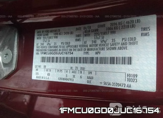 1FMCU0GD0JUC16754 фото 10