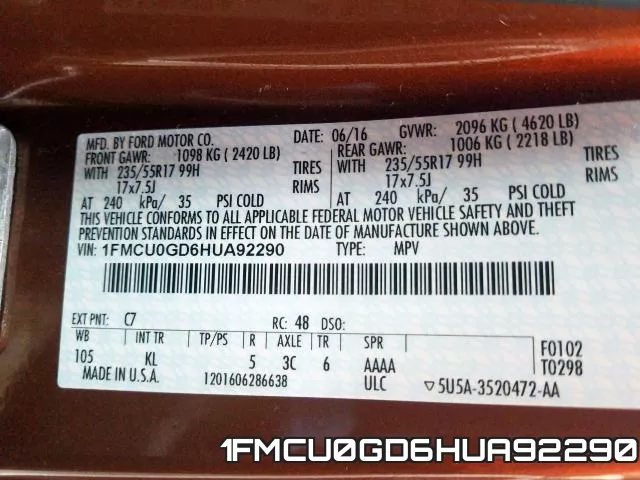 1FMCU0GD6HUA92290 фото 2