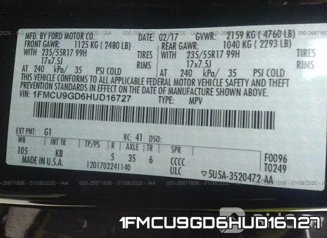 1FMCU9GD6HUD16727 фото 10