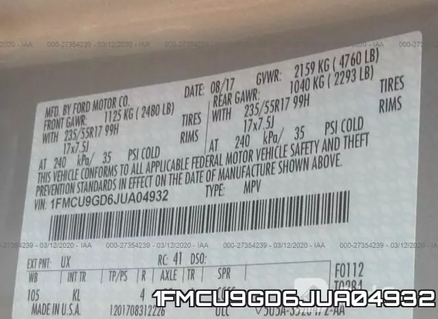 1FMCU9GD6JUA04932 фото 10