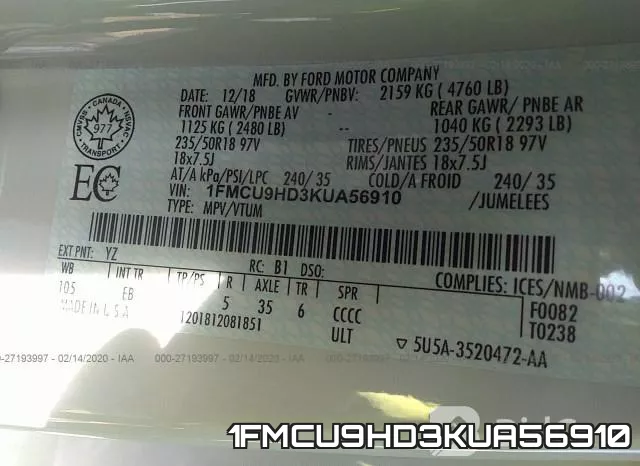 1FMCU9HD3KUA56910 фото 10