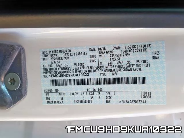 1FMCU9HD9KUA10322 фото 2