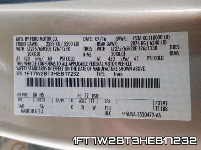 1FT7W2BT3HEB17232 фото 2