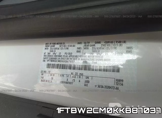 1FTBW2CM0KKB87037 фото 10