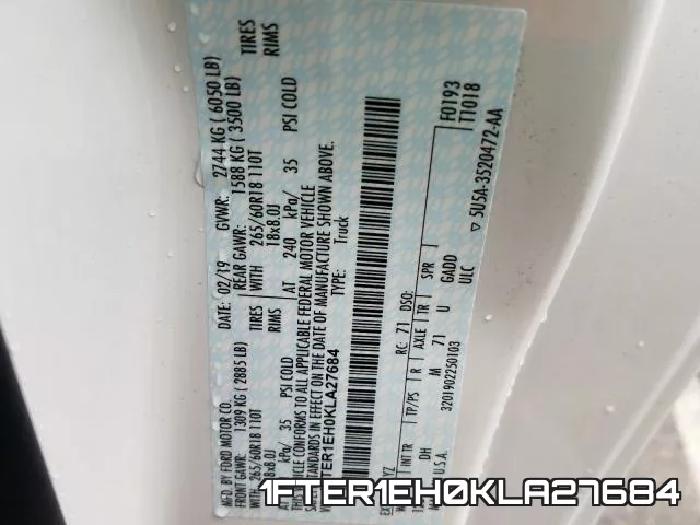 1FTER1EH0KLA27684 фото 2