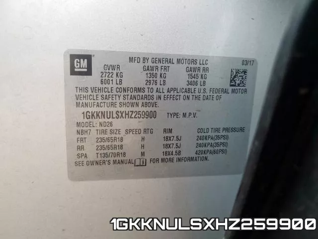 1GKKNULSXHZ259900 фото 2