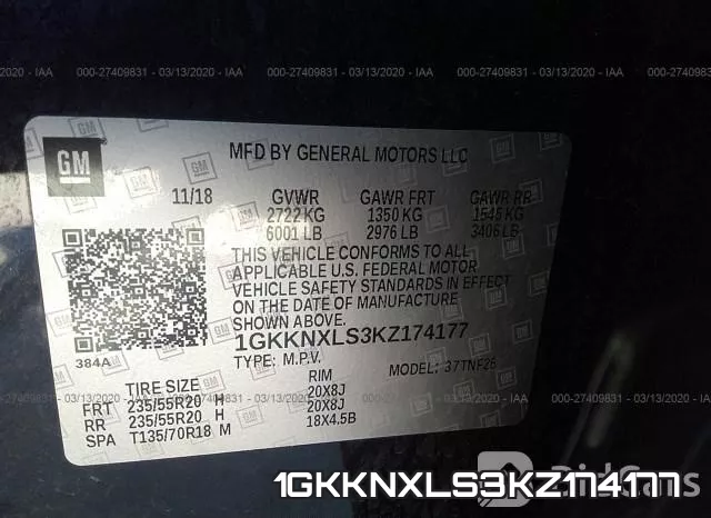 1GKKNXLS3KZ174177 фото 10