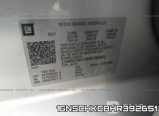 1GNSCHKC8HR392651 фото 10