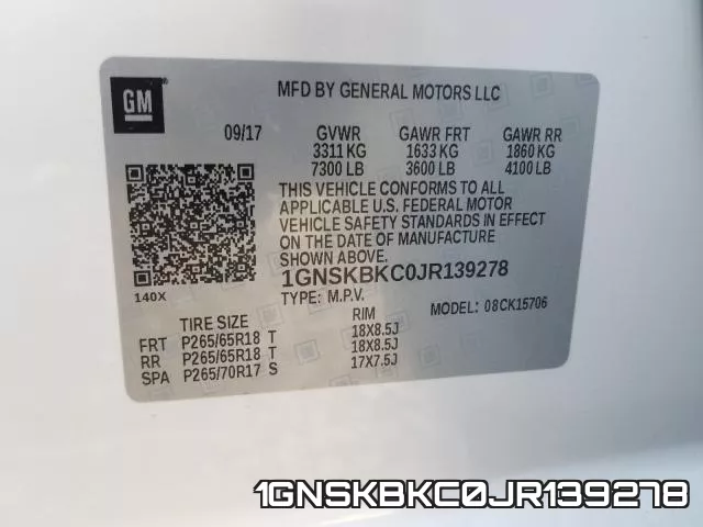 1GNSKBKC0JR139278 фото 2