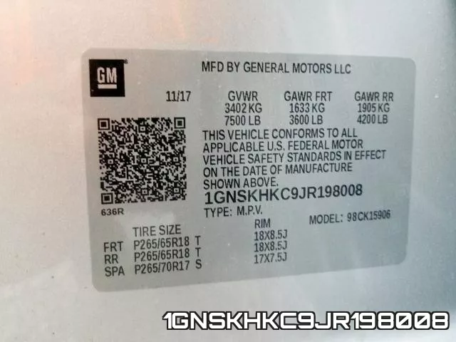 1GNSKHKC9JR198008 фото 2