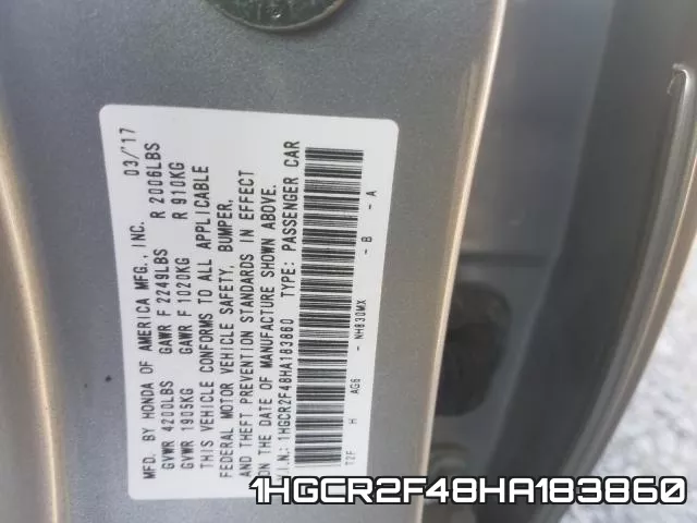 1HGCR2F48HA183860 фото 2