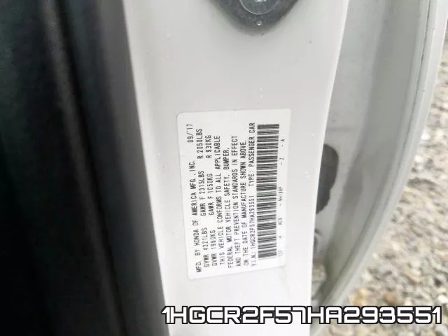 1HGCR2F57HA293551 фото 2