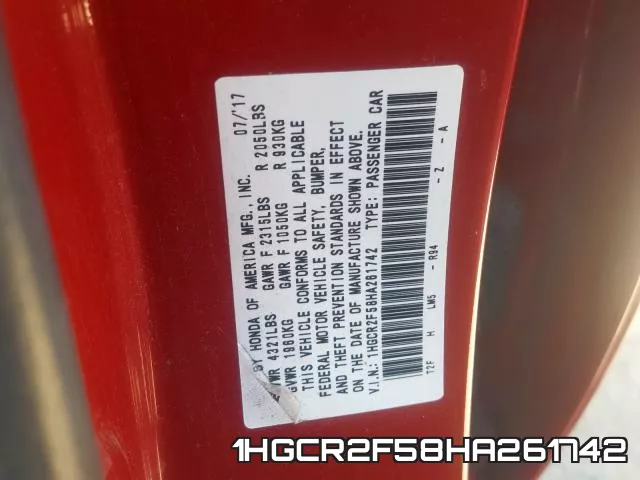 1HGCR2F58HA261742 фото 2