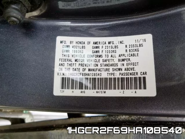 1HGCR2F69HA108540 фото 2