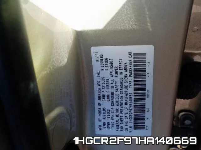 1HGCR2F97HA140669 фото 2