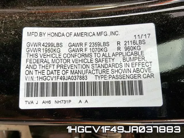 1HGCV1F49JA037883 фото 2