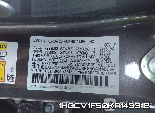 1HGCV1F50KA143312 фото 10