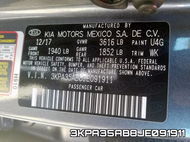 3KPA35AB8JE091911 фото 2