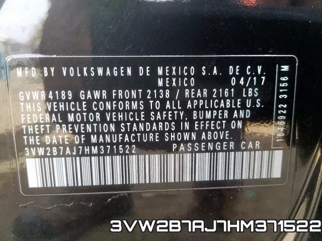 3VW2B7AJ7HM371522 фото 2