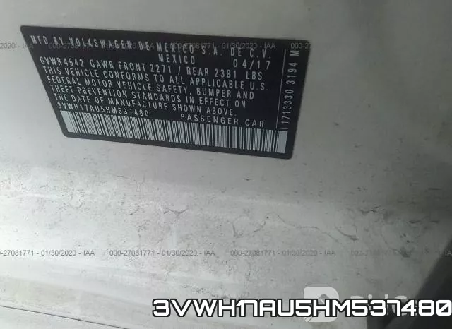 3VWH17AU5HM537480 фото 10