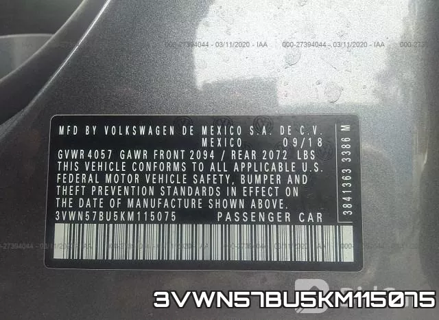 3VWN57BU5KM115075 фото 10