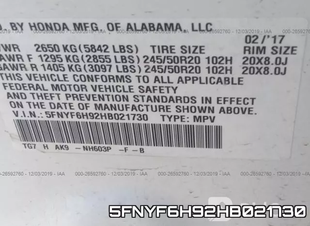 5FNYF6H92HB021730 фото 10
