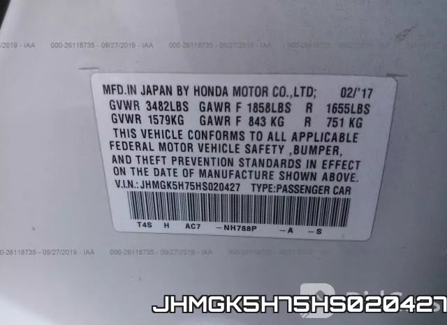JHMGK5H75HS020427 фото 10
