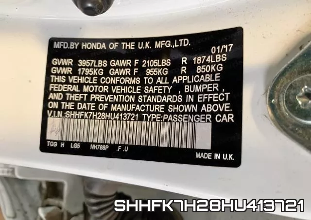 SHHFK7H28HU413721 фото 2