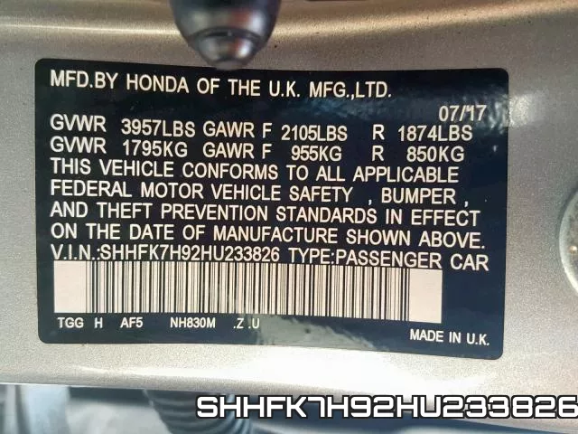 SHHFK7H92HU233826 фото 2