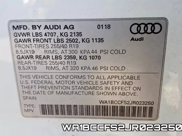 WA1BCCFS2JR023250 фото 2