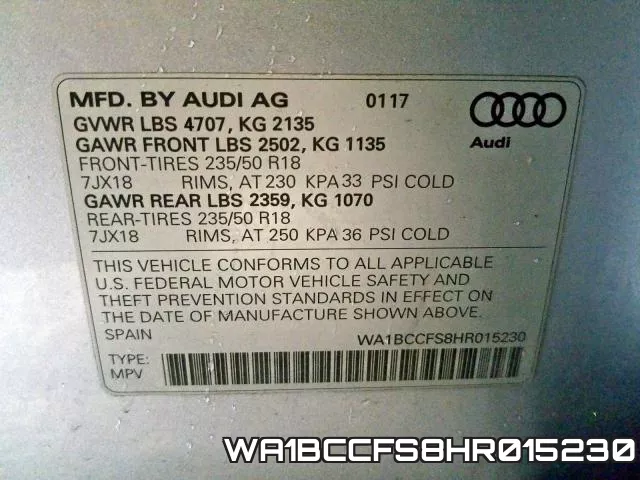 WA1BCCFS8HR015230 фото 2