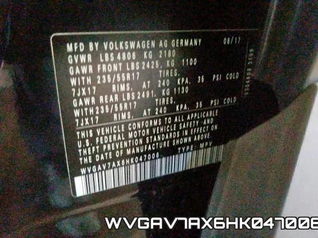 WVGAV7AX6HK047006 фото 2