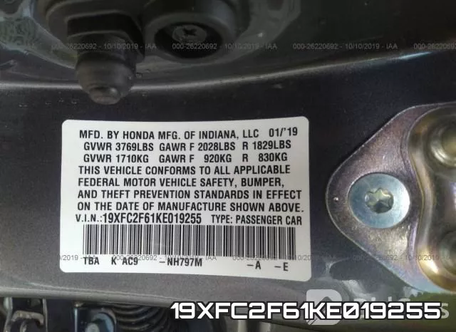 19XFC2F61KE019255 фото 10