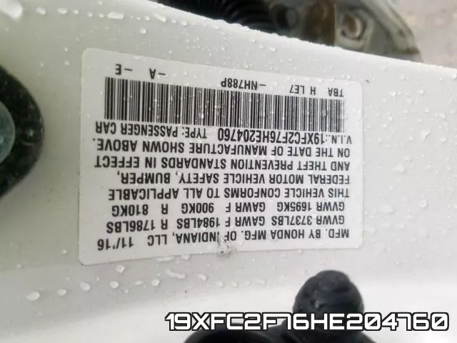 19XFC2F76HE204760 фото 2