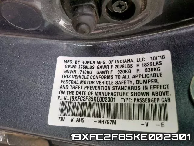 19XFC2F85KE002301 фото 2