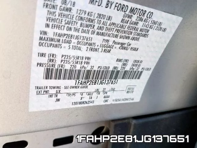 1FAHP2E81JG137651 фото 2