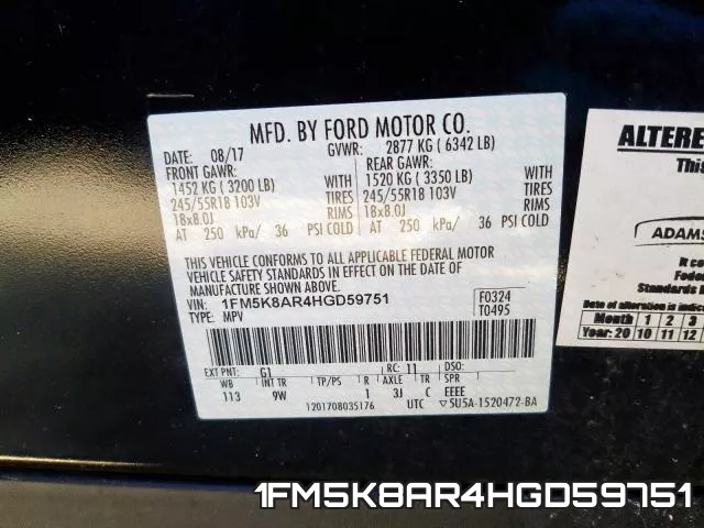 1FM5K8AR4HGD59751 фото 2