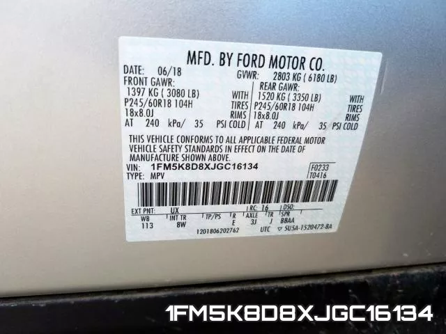 1FM5K8D8XJGC16134 фото 2
