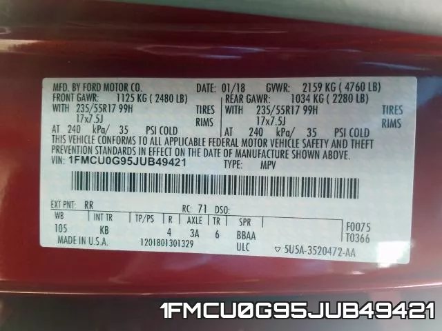 1FMCU0G95JUB49421 фото 2