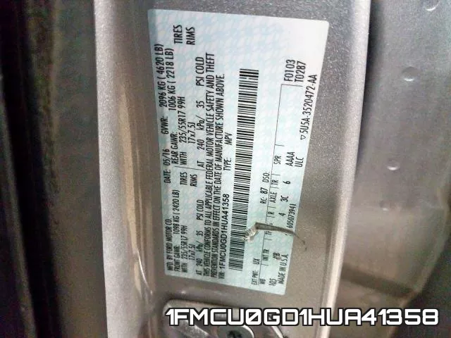 1FMCU0GD1HUA41358 фото 2